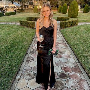 Revelry Rory Black Satin Bridesmaids Dress